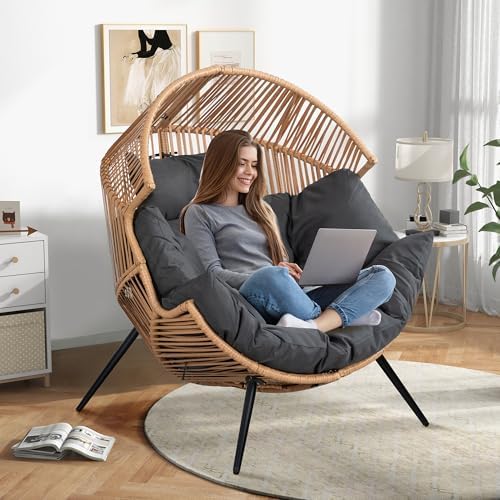 Shintenchi Wicker Egg Chair Rattan Patio Chair with Cushion, Oversized Patio ...