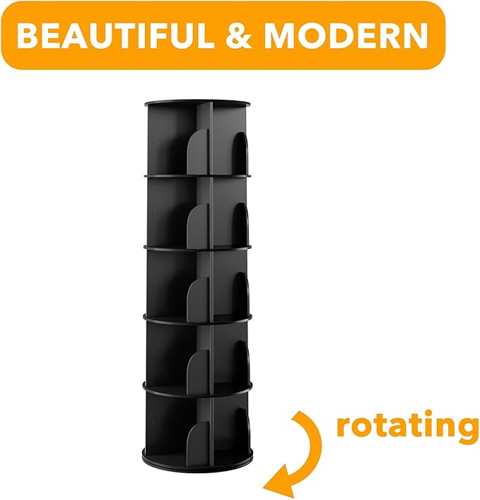 SpaceAid 5 Tier Rotating Bookshelf Tower, Spinning Bookcase Lazy Susan, Revol...