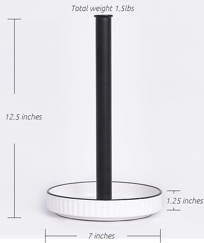 VROOMIUM Black Paper Towel Holder Countertop, Ceramic Base Easy-to-Clean - Image 3