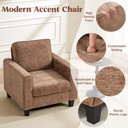 Chenille Accent Chair for Living Room, Mid Century Modern Reading Chair for B...