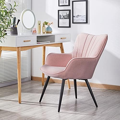Yaheetech Accent Chair, Upholstered Armchair with Metal Legs, Pink