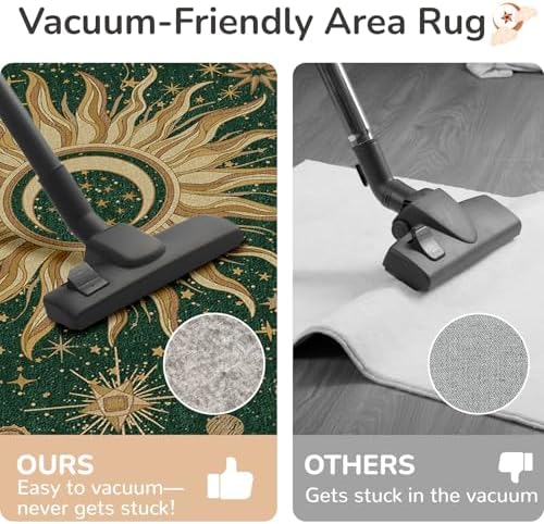 Vacuum-Friendly, 5x7 Washable Area Rug, Green Gold Yellow