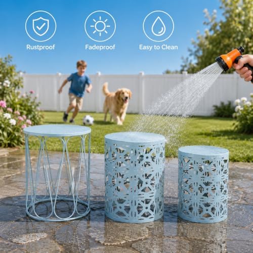 Y&M Outdoor Side Tables Set of 3, Metal Stacking Patio Side Tables for Ou...
