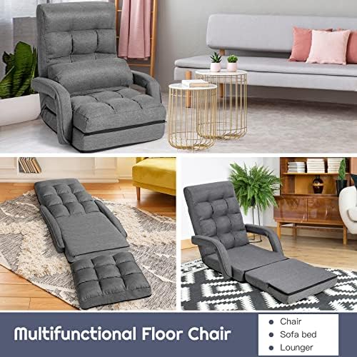GIANTEX Folding Floor Chair with 6-Position Adjustable Backrest (Grey)