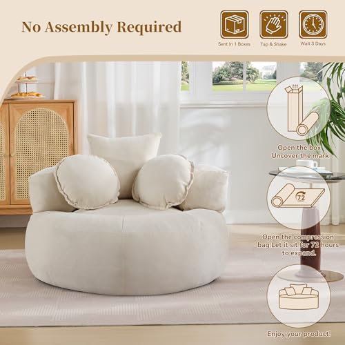 WUTUTUEE Round Oversized Chair Floor Sofa Chair, Chenille Compressed Circle C...