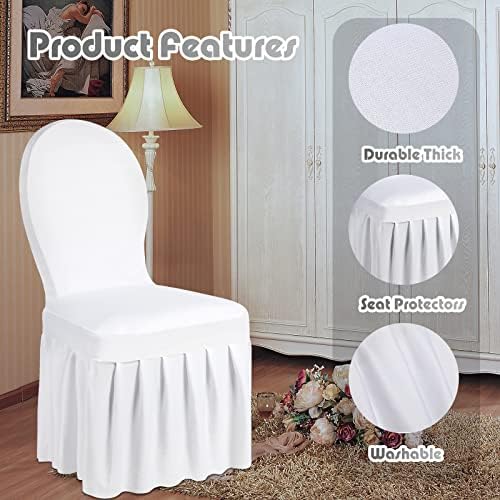 Oudain 30 Pcs White Spandex Chair Covers with Skirt for Dining Wedding