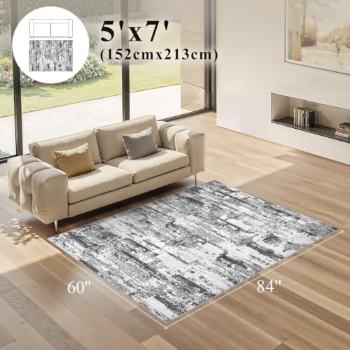 5x7 Area Rugs Abstract Washable Living Room Rug, Black Grey