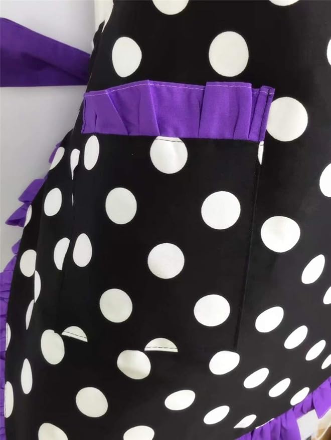Hyzrz Cute Apron Retro Black Polka Dot Retro Ruffle Side Vintage Cooking Aprons - Image 5