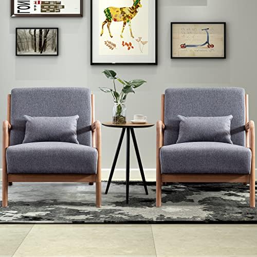 INZOY Mid Century Modern Accent Chair with Wood Frame, Upholstered Living Roo...