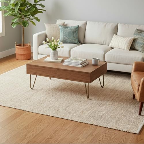 GRUHUM Jute Cotton Area Rug 5X8 ft Natural Hand Woven Farmhouse Rug Large