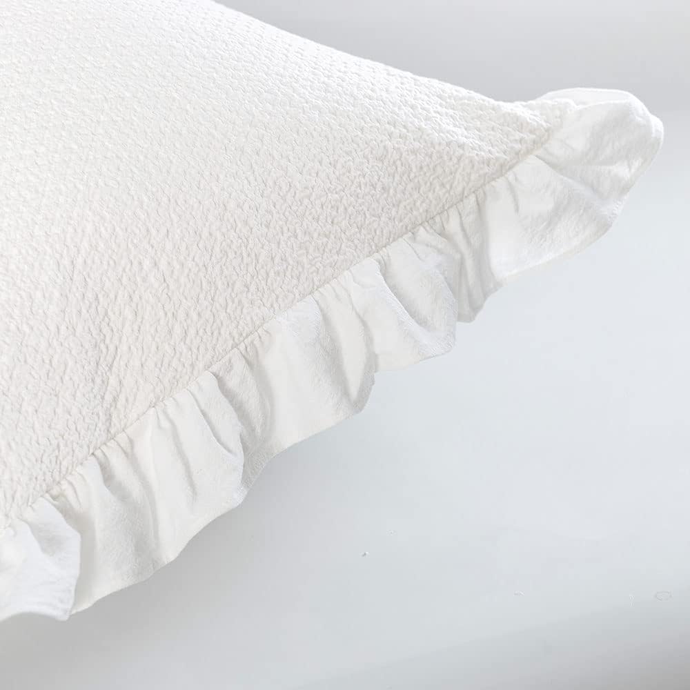 Pillow Shams Set of 2 Pure Cotton Champray Ruffled Edge,Thick and Solid Washe...