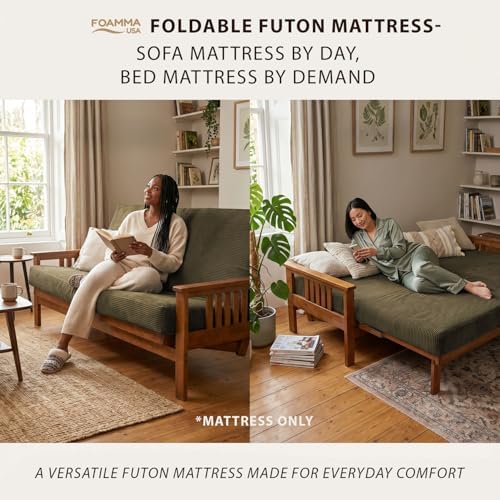 FoammaUSA Premium Corduroy Futon Couch Mattress – Made in USA 6-Inch Memory F...