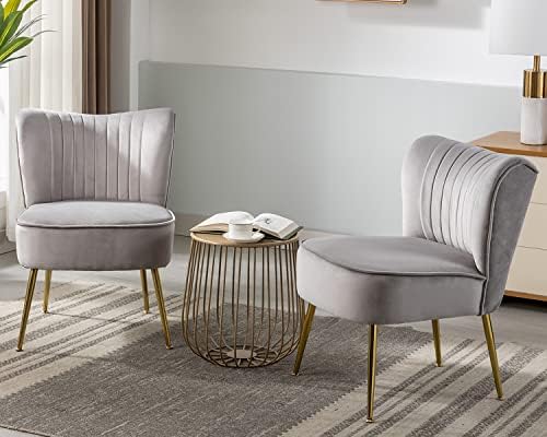 KCC Modern Velvet Accent Chair Set of 2,Side Chair for Bedroom,Light Gray