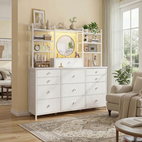 Romorgniz White Dresser for Bedroom with RGB LED Lights, Vanity Organizer