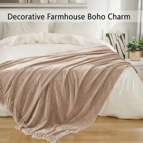 Chenille Throw Blanket for Couch 50" x 60", Taupe