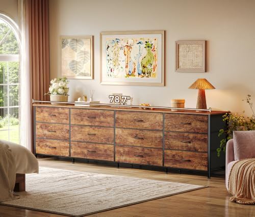 Huuger 78.7 Inch Long Dresser for Bedroom, 12 Drawer Dresser for Closet