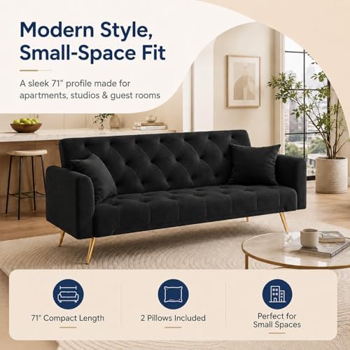 Majnesvon 71" Convertible Folding Sleeper Sofa Couch,Modern Velvet Loves...