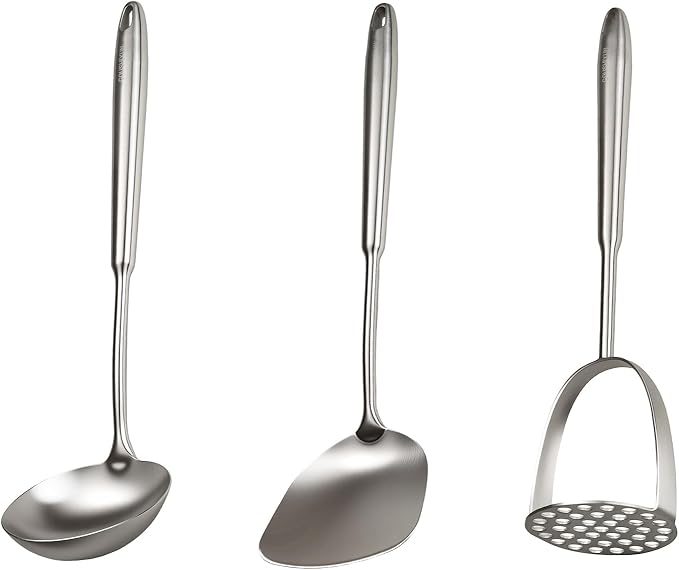 304 Professional Potato Masher, Stainless Steel Cooking Utensils Set, Mirror by Unknown