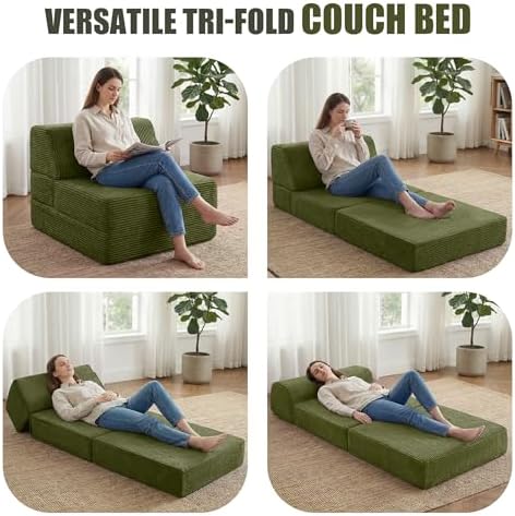 Kasunpul Folding Sofa Bed with Pillow, Memory Foam Fold Out Chair Bed, Conver...