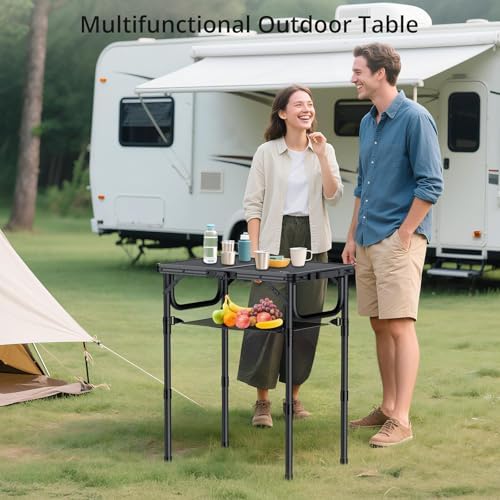 Anbte Folding Camping Table, 24"X 16" Adjustable Height Small Foldi...