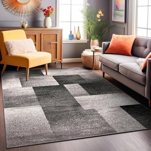 Rugshop Distressed Boxes Modern Non-Shedding Cozy Area Rug Gray 5' x 7'