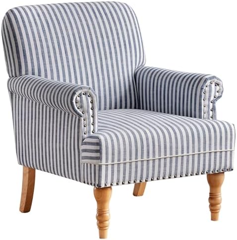 HUIMO Linen Fabric Accent Chair, Mid-Century Modern Armchair with Solid Wood ...