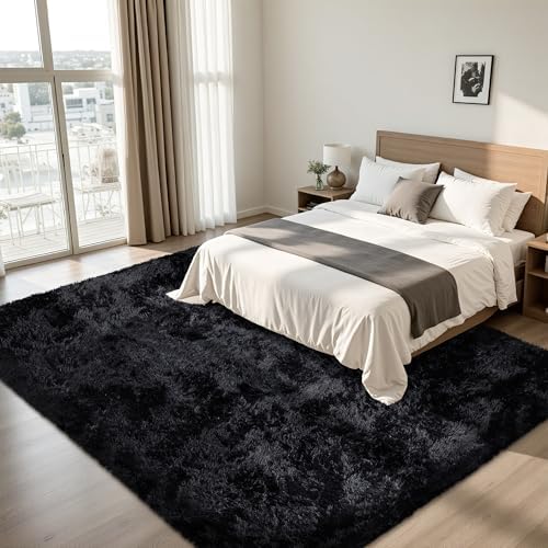 8x10 Area Rug for Living Room,Black Fluffy Shag Non-Slip Bedroom Rugs