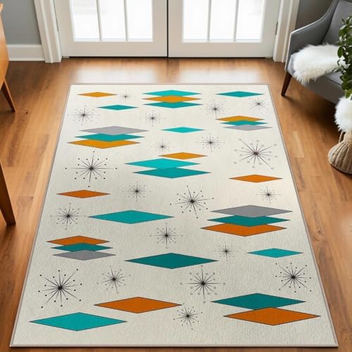 3x5 Mid Century Modern Rug for Entryway Living Room Bedroom Dining Room Atomi...