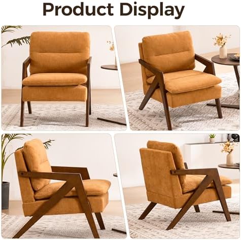 Mid-Century Modern Accent Chair with Solid Wood Frame，Tufted Upholstered Chen...