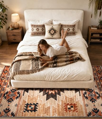 YIHOUSE 8’x10’ Washable Western Aztec Area Rug for Living Room, Terracotta