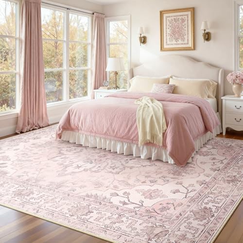 RELEANY Washable Area Rug, 8'x10', Pink