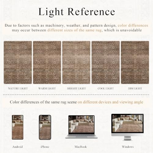 Schweek 9x12 Area Rug for Living Room Washable Vintage Non Slip Rugs Brown