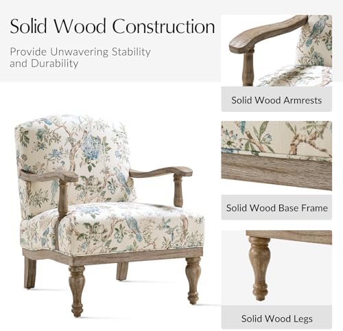 HULALA HOME Floral Accent Chair with Solid Wood Frame, Bird