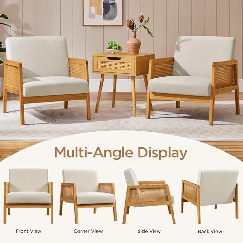 Yaheetech Rattan Accent Chairs Set of 2, Boho Vintage Armchairs, Beige