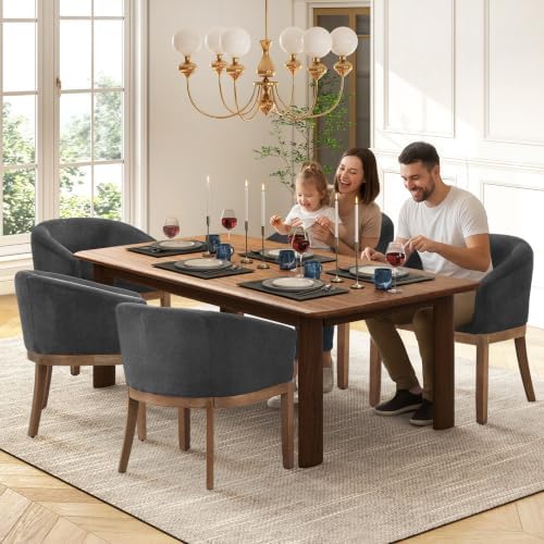 SoarFlash Modern Upholstered Barrel Dining Chairs with Arms, Natural Hardwood...