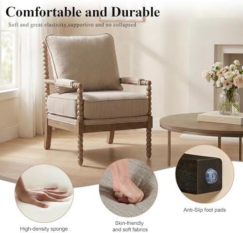 DUHOME Linen Fabric Spindle Accent Chairs Set of 2,Living Room Chairs