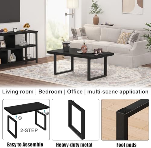 IBF Black Coffee Table,Simple Industrial Wood Center Table Black Oak 39 in