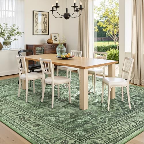 Sage Green 9x12 Area Rug for Living Room, Vintage Boho Large Carpet