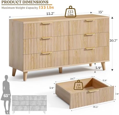 Modern Dresser and Nightstand Sets 3-Piece, 2 Nightstands 6-Drawer Dresser