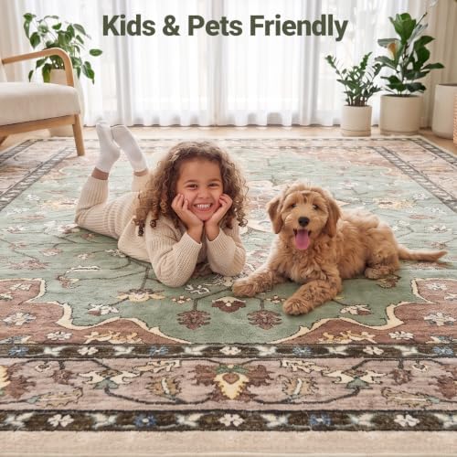 10x14 Washable Area Rug, Large Vintage Distressed Medallion Rugs