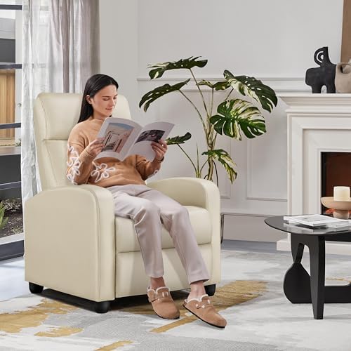 Topeakmart PU Leather Recliner Chair Home Theater Seating Beige