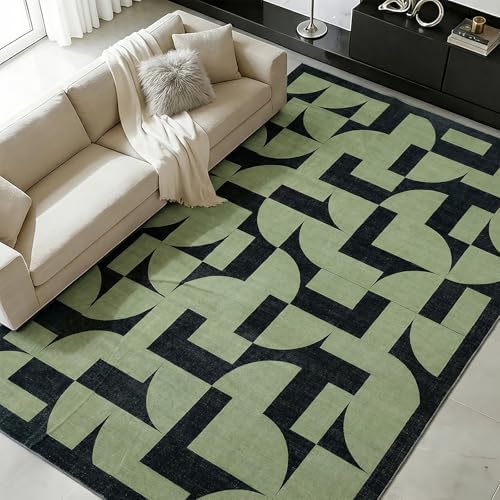 ThreadGlobe Abstract 9x12 Area Rugs Geometric for Living Room, Dark Green