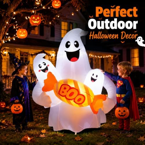 6FT Halloween Inflatable Ghosts Outdoor Decorations, Cute Ghosts Holding Boo ...