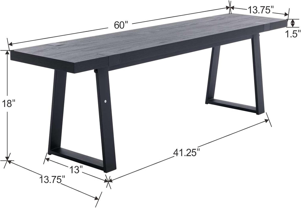 Wooden Dining Bench 60” Industrial Table Benches, Seating Chair Rustic Indoor...