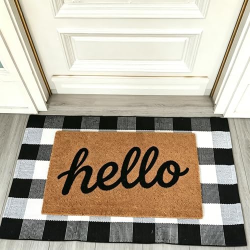 Buffalo Plaid Outdoor Rug 27.5" x 43" Black and White Checkered Area Rug Washable Doormats Indoor Outdoor Rugs for Layered Front Door Mats, Porch, Entryway, Kitchen, Farmhouse
