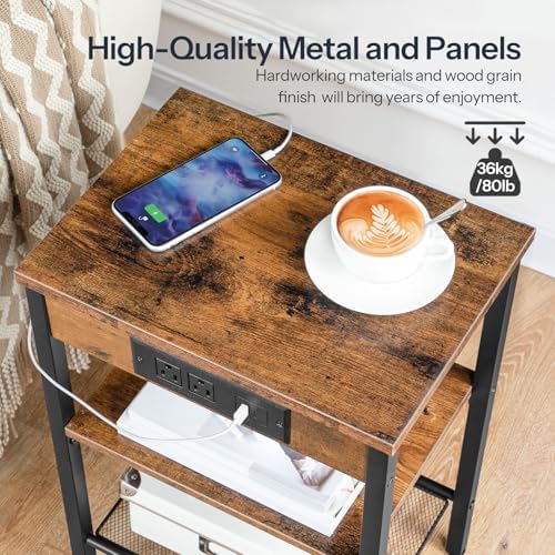 HOOBRO Side Table with Charging Station and USB Port, Small End Table for Sma...