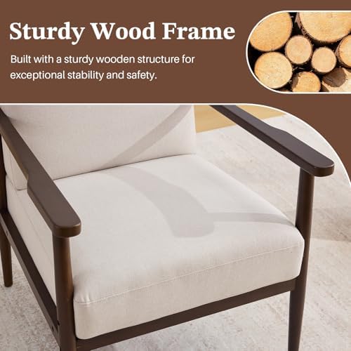 Mid Century Modern Accent Chair with Wood Frame Wide Seat & Thick Cushion