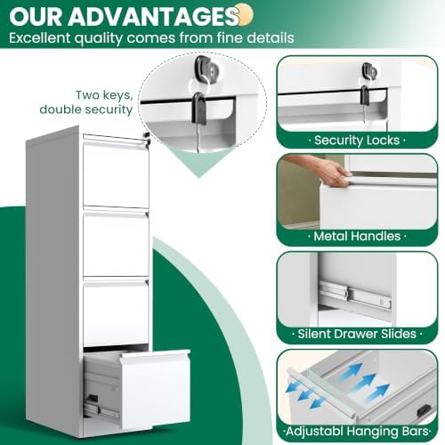 4 Drawer File Cabinet with Lock, Metal Vertical Filing Cabinet, Filing Cabine...