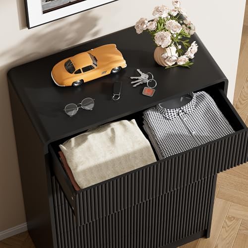 Furniway Black 5 Drawer Dresser for Bedroom, Curved Tall Dresser with Push-to...
