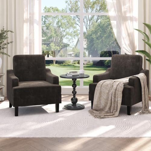 Garvee Dark Brown Comfy Accent Chair, Upholstered Armchair for Living Room